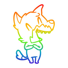 rainbow gradient line drawing laughing fox cartoon