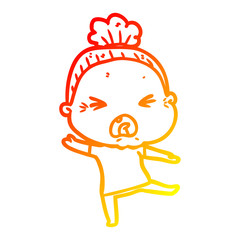 warm gradient line drawing cartoon angry old woman