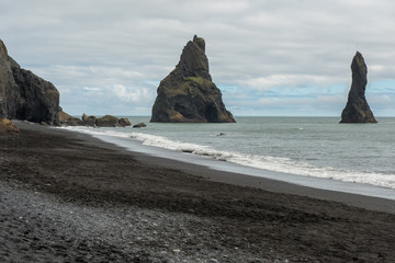 Reynisdrangar basalt sea stacks, Iceland