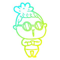 cold gradient line drawing cartoon woman wearing spectacles