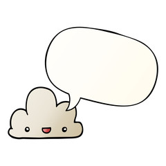 cartoon tiny happy cloud and speech bubble in smooth gradient style