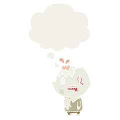 cartoon zombie and thought bubble in retro style