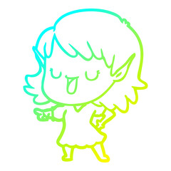 cold gradient line drawing cartoon elf girl