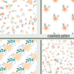 Fototapeta na wymiar Set seamless pattern bouquets of simple, clear, ordinary flowers bright and cute