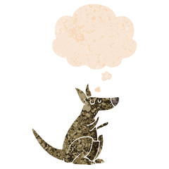 cartoon kangaroo and thought bubble in retro textured style
