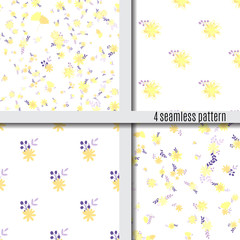 Set seamless pattern bouquets of simple, clear, ordinary flowers trendy bright color yellow and purple