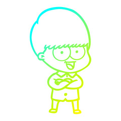 cold gradient line drawing happy cartoon boy