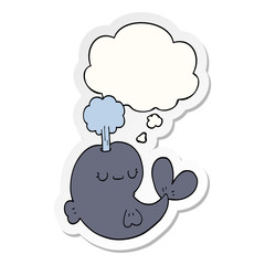 cute cartoon whale and thought bubble as a printed sticker