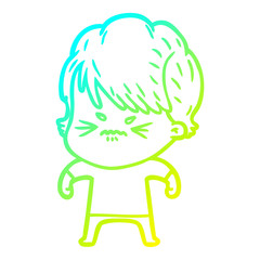 cold gradient line drawing cartoon frustrated woman