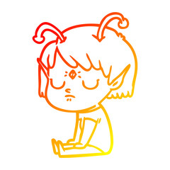 warm gradient line drawing cartoon alien girl