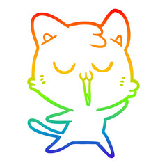 Obraz premium rainbow gradient line drawing cartoon cat singing