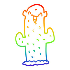 rainbow gradient line drawing cartoon cactus