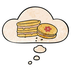 cartoon biscuit and thought bubble in grunge texture pattern style