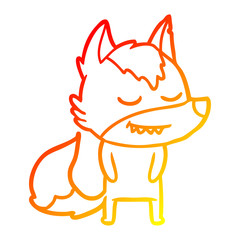 warm gradient line drawing friendly cartoon wolf