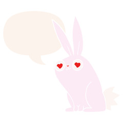 cartoon bunny rabbit in love and speech bubble in retro style