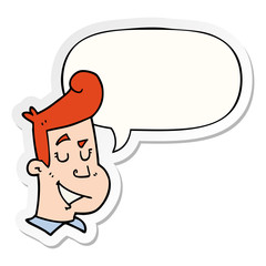 cartoon happy man and speech bubble sticker
