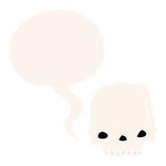 cartoon spooky skull and speech bubble in retro style