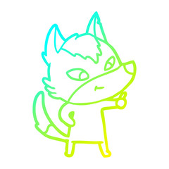cold gradient line drawing friendly cartoon wolf