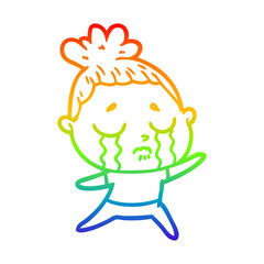 rainbow gradient line drawing cartoon crying woman