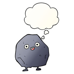 cartoon rock and thought bubble in smooth gradient style