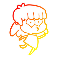 warm gradient line drawing cartoon whistling girl