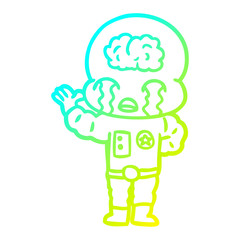 cold gradient line drawing cartoon big brain alien crying