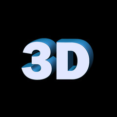 Vector 3d illustration of the writing 3D made in blue colors