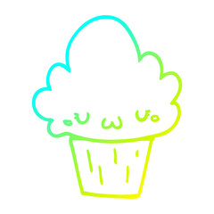 cold gradient line drawing cartoon cupcake with face