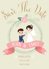 cute wedding couple propose invitation card