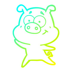 cold gradient line drawing happy cartoon pig