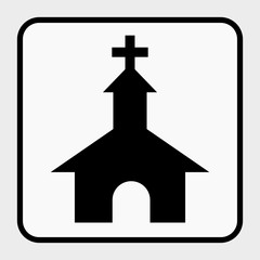 Vector high quality pictogram icon of a catholic church with bell tower and crucifix on the top 