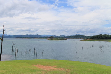 landscape with lake and blue sky