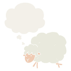cartoon sheep and thought bubble in retro style