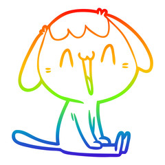 rainbow gradient line drawing cartoon laughing dog