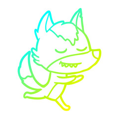 cold gradient line drawing friendly cartoon wolf running