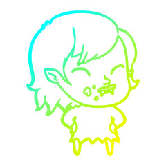 cold gradient line drawing cartoon vampire girl with blood on cheek