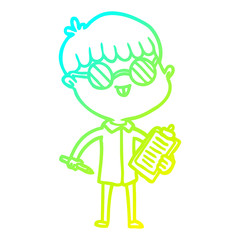 cold gradient line drawing cartoon boy wearing spectacles
