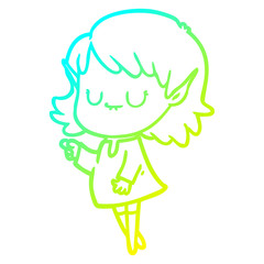 cold gradient line drawing happy cartoon elf girl