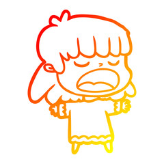 warm gradient line drawing cartoon woman talking loudly