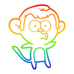 rainbow gradient line drawing cartoon surprised monkey
