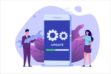 Smartphone System update flat style concept. Vector illustration