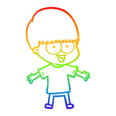 rainbow gradient line drawing happy cartoon boy