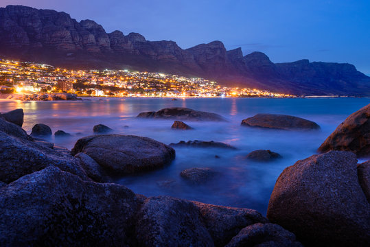 Cape Town. Night view to Camps Bay and Oudekraal from Clifton