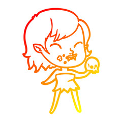warm gradient line drawing cartoon vampire girl with blood on cheek