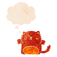 cartoon cat and thought bubble in retro textured style