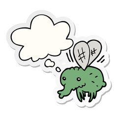 cartoon fly and thought bubble as a printed sticker
