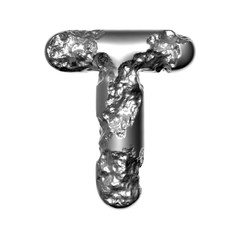 Melted steel letter T - Lower-case 3d Hammered steel font - Technology, Industry or Sci-fi concept