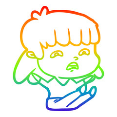 rainbow gradient line drawing cartoon worried woman