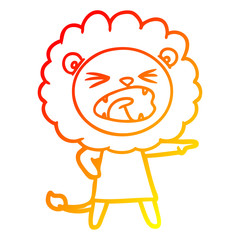 warm gradient line drawing cartoon angry lion in dress