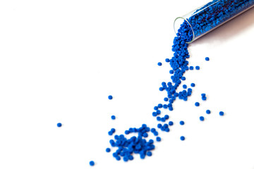 Close-up of plastic polymer granules, polymer plastic, polymer pallet, Plastic ball.